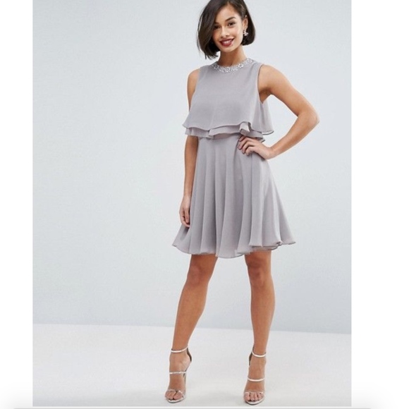 ASOS Dresses & Skirts - Asos Embellished Trim Crop Top Skater Dress NWT